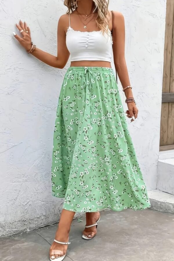 Plus Floral skirt - Drawstring Waist Fit 
