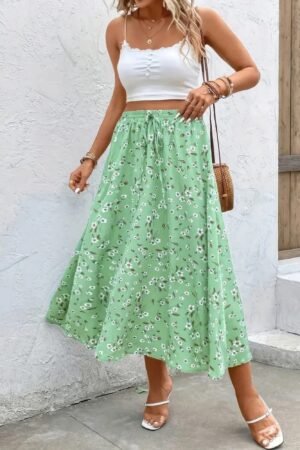 Plus Floral Print Drawstring Waist Fit Skirt Plus Floral Print Drawstring Waist Fit Skirt
