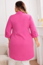 Plus A Line Button Loose Fit Pockets Solid Dress - Image 5