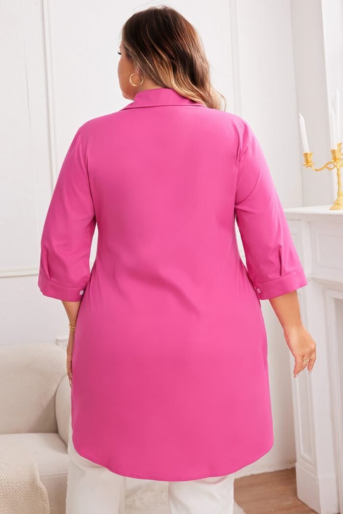 Plus A Line Button Loose Fit Pockets Solid Dress - Image 5