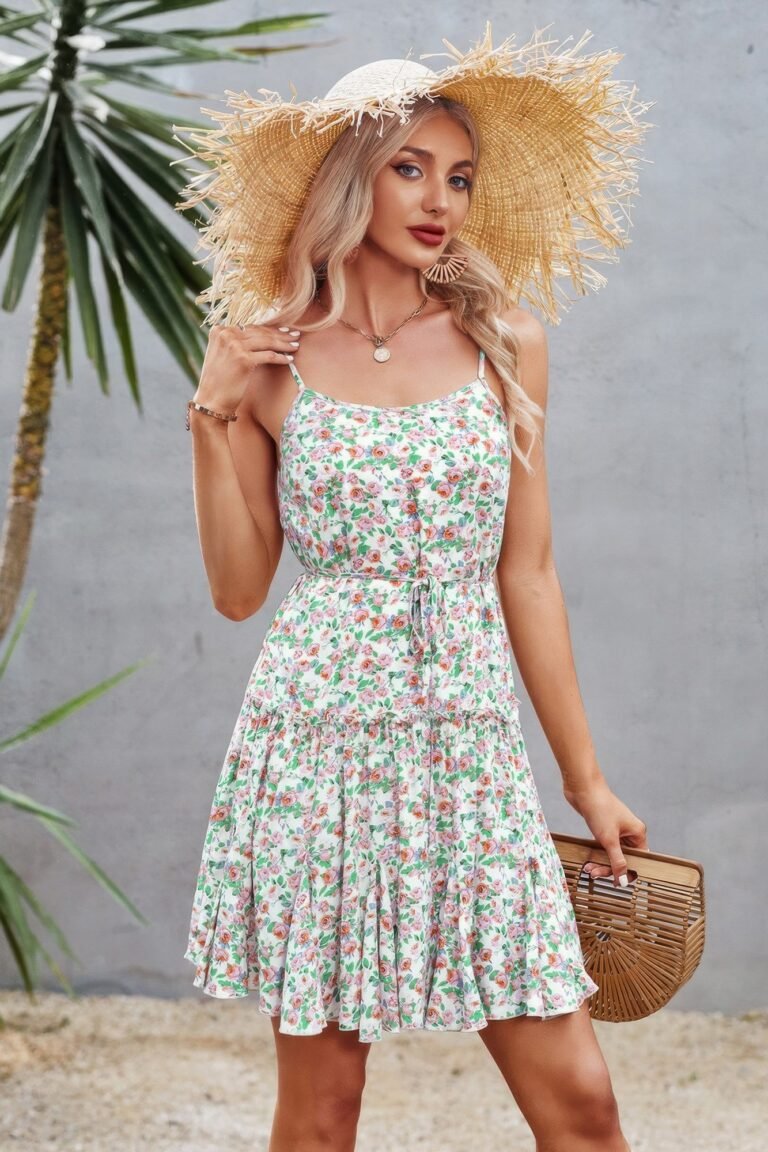 Floral sleeveless a line ruffle hem mini dress - image 1