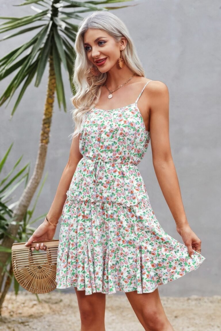 Floral sleeveless a line ruffle hem mini dress - image 3