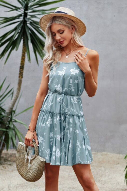 Floral Sleeveless A Line Ruffle Hem Mini Dress - Image 7