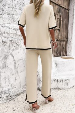 Two Pieces Outfits Knit Short Sleeve Wide Leg lounge set