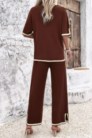 Two Pieces Outfits Knit Short Sleeve Wide Leg lounge set