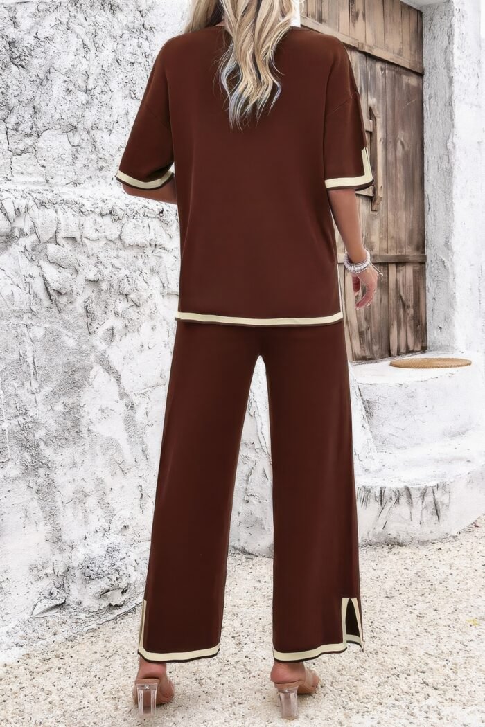 Two Pieces Outfits Knit Short Sleeve Wide Leg lounge set - Image 11