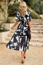 Bohemian V Neck Elastic Waisted Band Midi Dress - Image 6