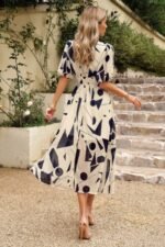 Bohemian V Neck Elastic Waisted Band Midi Dress - Image 12