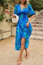 Bohemian V Neck Elastic Waisted Band Midi Dress - Image 17