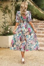 Bohemian V Neck Elastic Waisted Band Midi Dress - Image 24