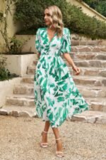 Bohemian V Neck Elastic Waisted Band Midi Dress - Image 27