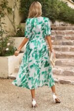 Bohemian V Neck Elastic Waisted Band Midi Dress - Image 31