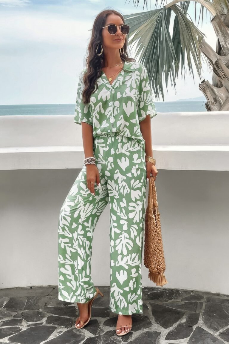 Two piece random printed short sleeve fit set