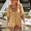 Floral V Neck Long Sleeve Boho A Line Dress
