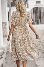 Boho Floral Ruffle Hem V Neck Short Sleeve Dress - Image 6