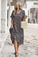 Boho Floral Ruffle Hem V Neck Short Sleeve Dress - Image 7