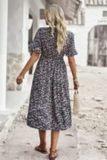 Boho Floral Ruffle Hem V Neck Short Sleeve Dress - Image 12