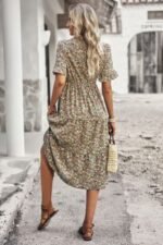 Boho Floral Ruffle Hem V Neck Short Sleeve Dress - Image 18