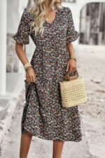 Boho Floral Ruffle Hem V Neck Short Sleeve Dress - Image 21