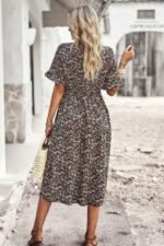 Boho Floral Ruffle Hem V Neck Short Sleeve Dress - Image 24