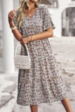Boho Floral Ruffle Hem V Neck Short Sleeve Dress - Image 27