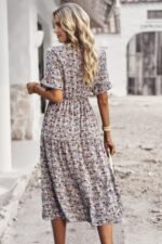 Boho Floral Ruffle Hem V Neck Short Sleeve Dress - Image 30