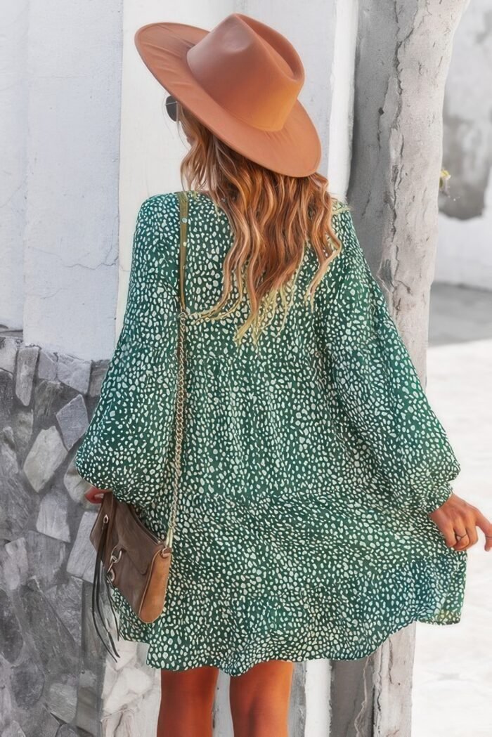 V neck drop shoulder cheetah print tunic dress