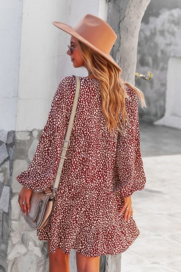 V neck drop shoulder cheetah print tunic dress