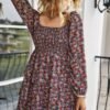 Square Neck Solid Lace Up Cocktail Dress