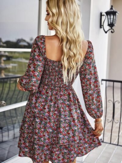 Square Neck Solid Lace Up Cocktail Dress