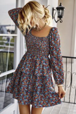 Square Neck Solid Lace Up Cocktail Dress