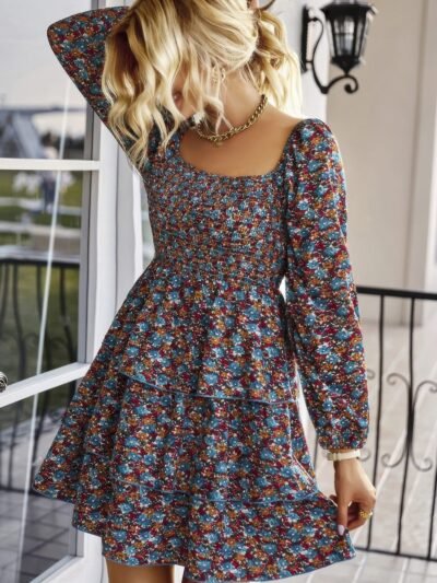 Square Neck Solid Lace Up Cocktail Dress