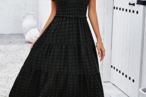 Elegant Ruched V Neck Short Sleeve Pleated Dress