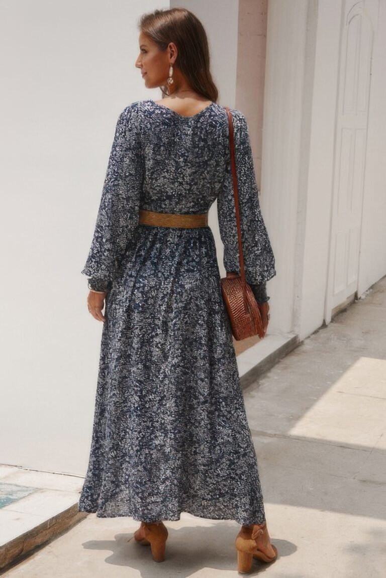 Floral v neck long sleeve full dress