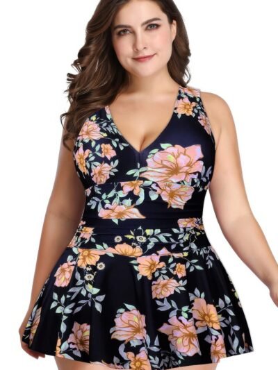 ruffle swimsuit plus size front view