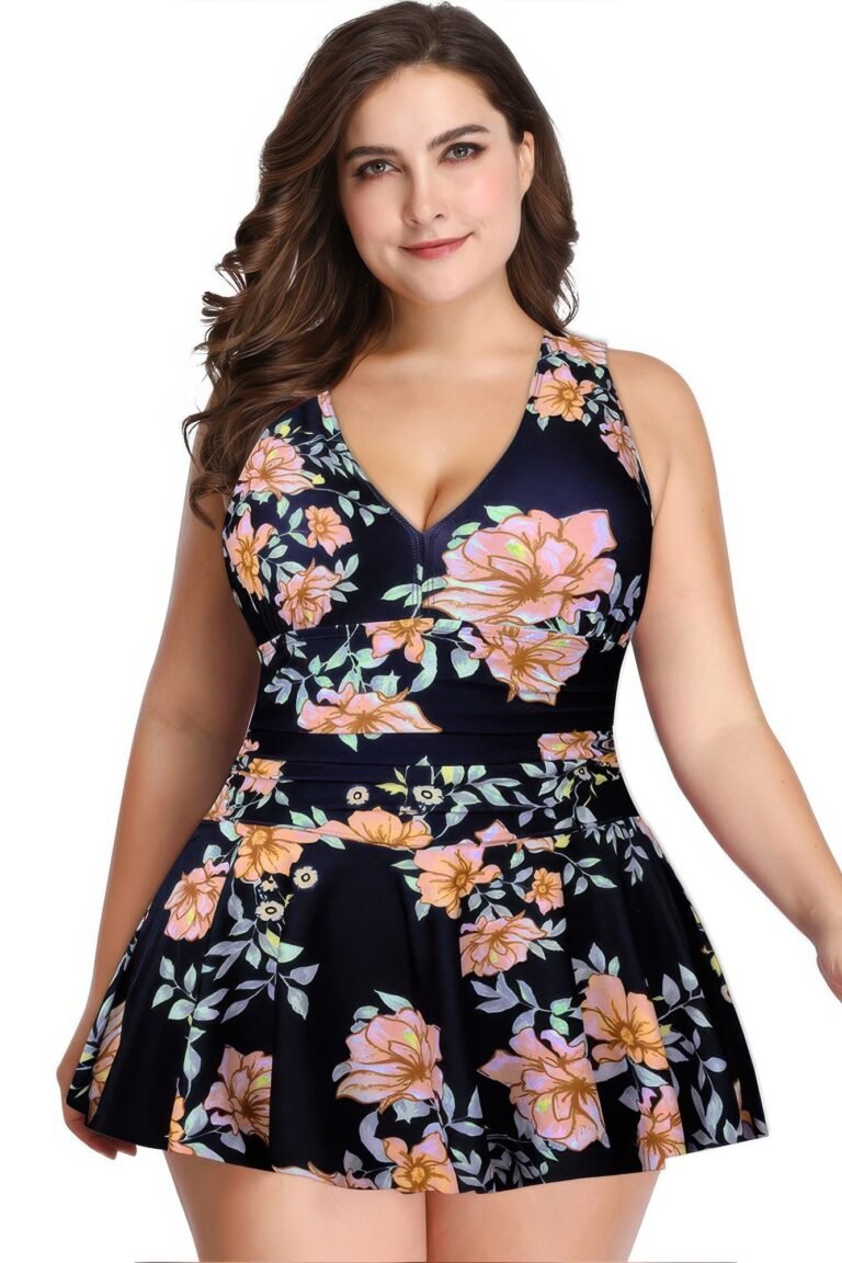 Plus size solid ruffle v neck fit swimsuits