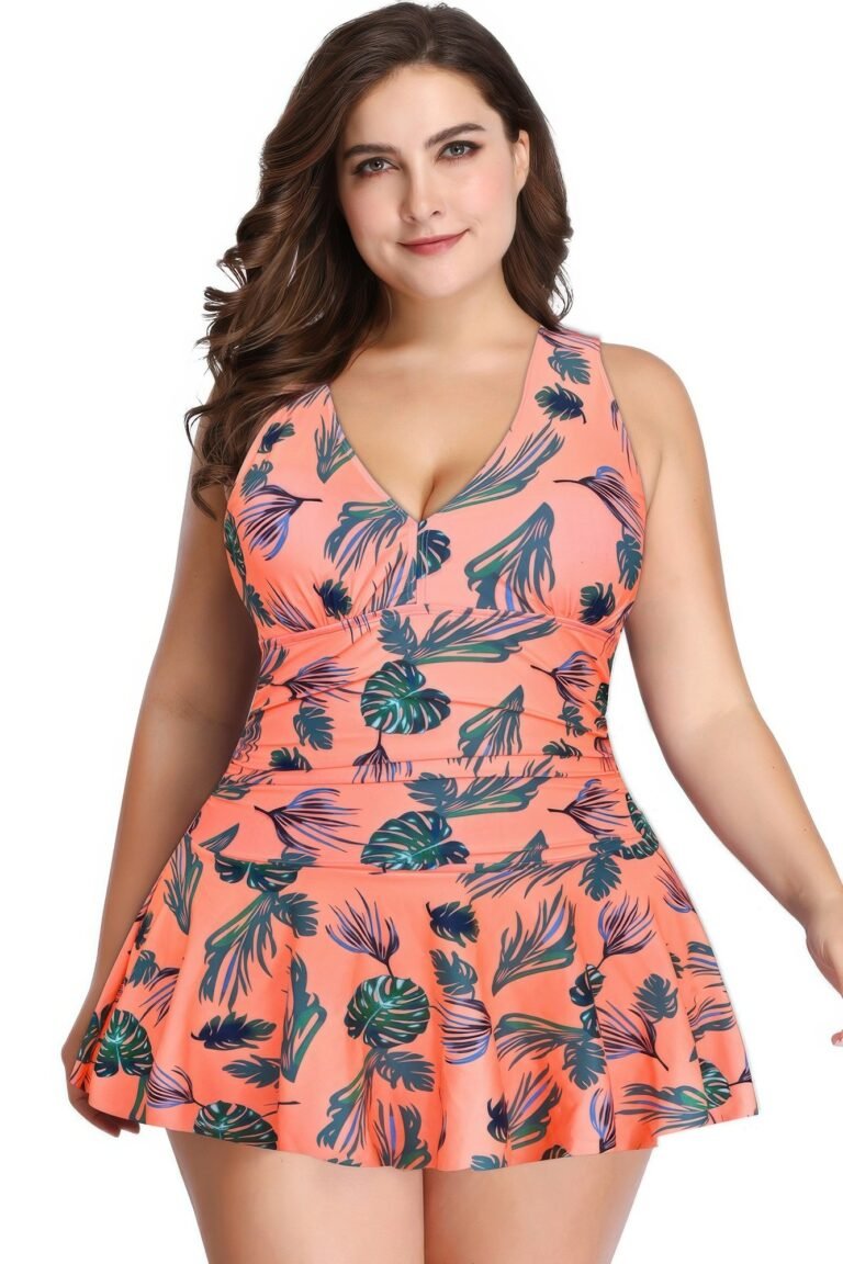 Plus size solid ruffle v neck fit swimsuits