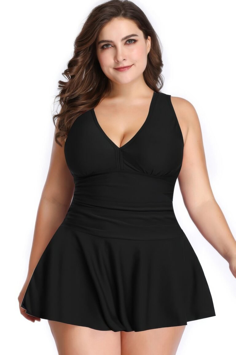 Plus size solid ruffle v neck fit swimsuits