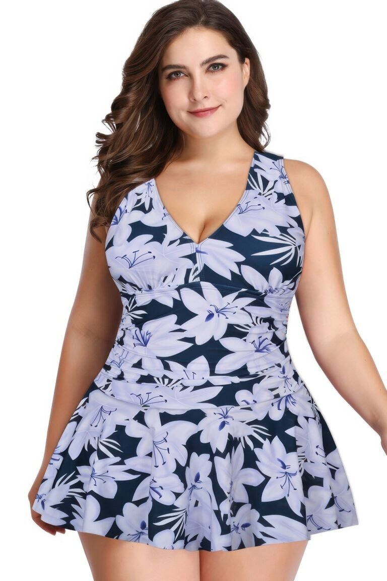 Plus size solid ruffle v neck fit swimsuits