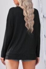 Solid Drop Shoulder V Neck Split Long Sleeve Blous
