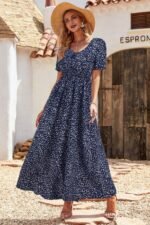 Allover Print Puff Sleeve Ruched Shirred Dress - Image 5