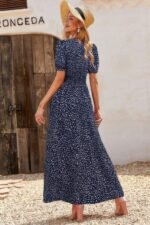 Allover Print Puff Sleeve Ruched Shirred Dress - Image 6