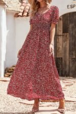 Allover Print Puff Sleeve Ruched Shirred Dress - Image 8