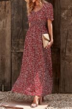Allover Print Puff Sleeve Ruched Shirred Dress - Image 10