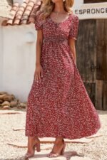 Allover Print Puff Sleeve Ruched Shirred Dress - Image 11
