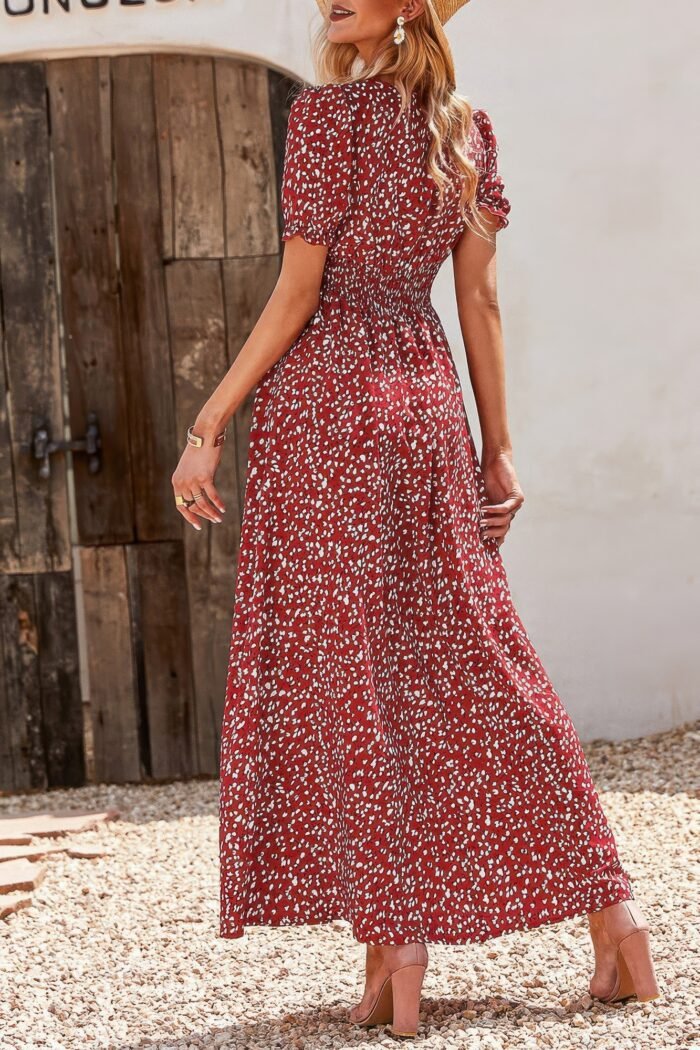 Allover print puff sleeve ruched shirred dress - image 12
