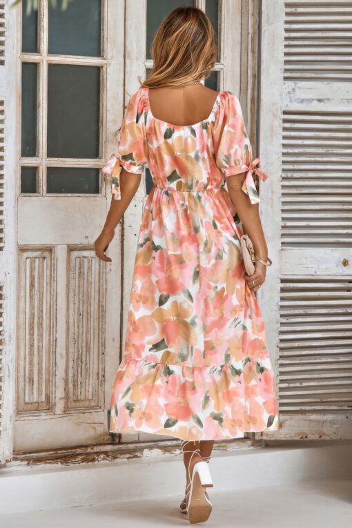 Floral Paint Short Sleeve Tie Cuff Surplice Dress - Image 17