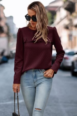 Back Ruffled Detail Crewneck Ruffle Pullover Back Ruffled Detail Crewneck Ruffle Pullover