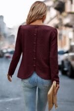 Back Ruffled Detail Crewneck Ruffle Pullover