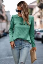 Back Ruffled Detail Crewneck Ruffle Pullover